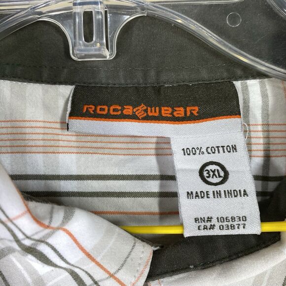 Rocawear Shirt Mens XXXL Tan Green Orange Plaid Long Sleeve Button Down Cotton - Picture 10 of 12